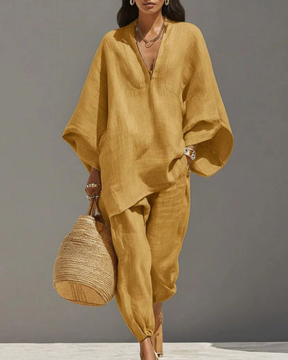 V-Neck Tunic Relaxed Fit Coastal Brunch Outfit