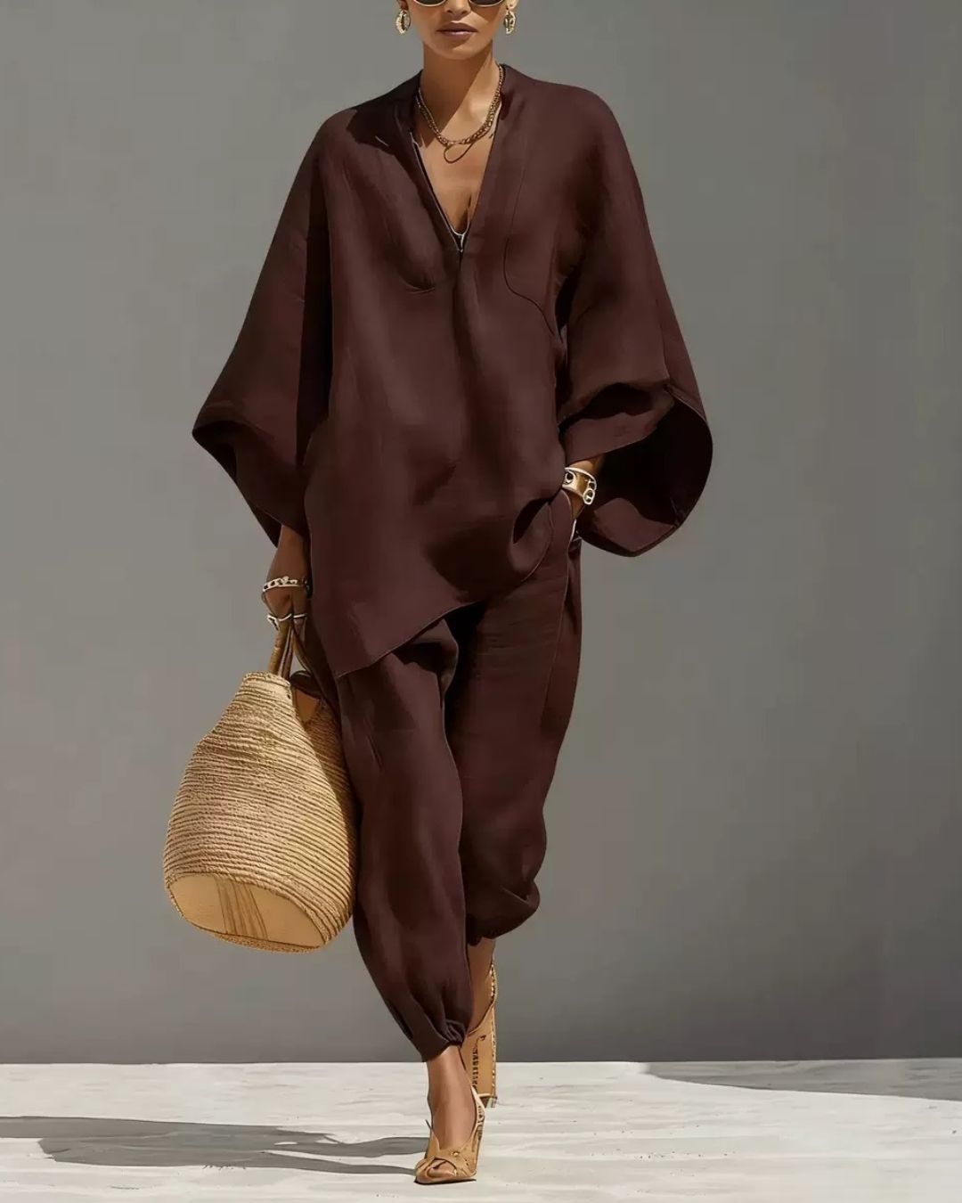 V-Neck Tunic Relaxed Fit Coastal Brunch Outfit