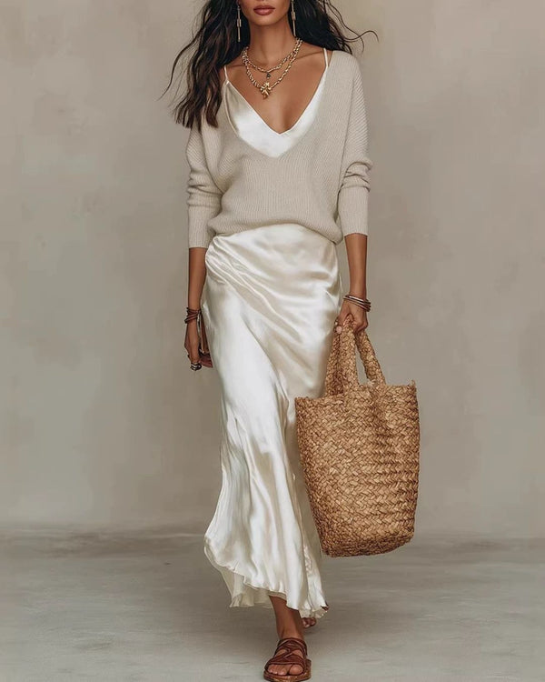 Curvvvy™ Effortless Knit & Satin Midi Ensemble