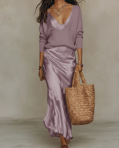 Curvvvy™ Effortless Knit & Satin Midi Ensemble