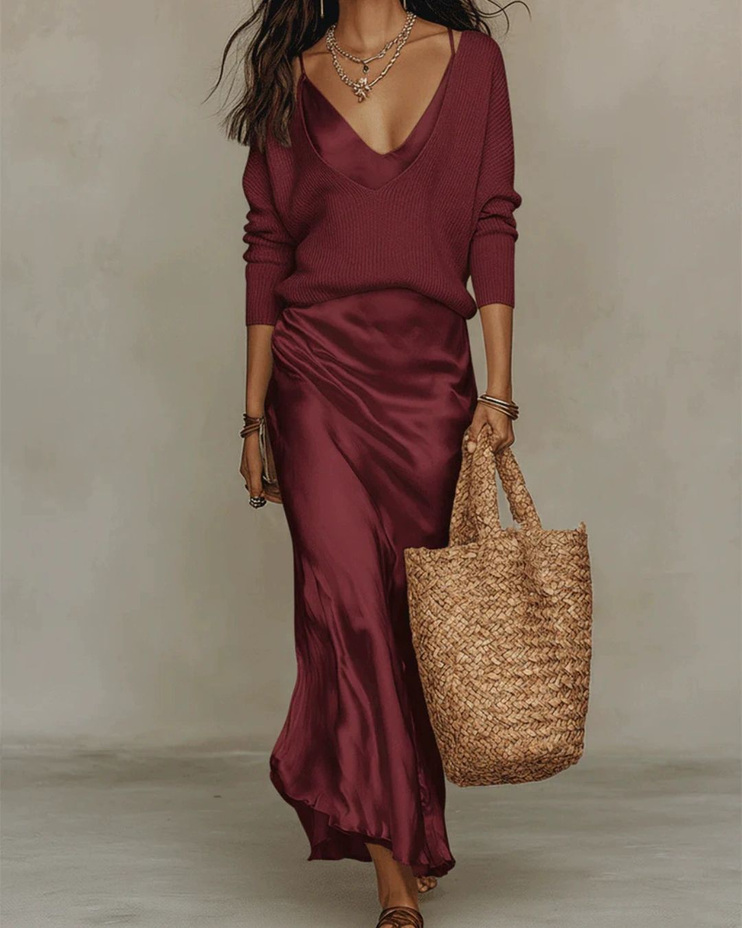 Curvvvy™ Effortless Knit & Satin Midi Ensemble