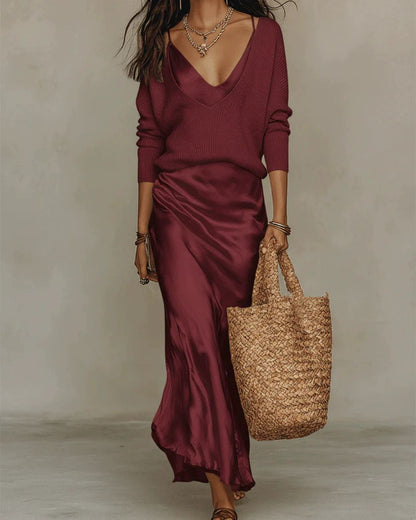 Curvvvy™ Effortless Knit & Satin Midi Ensemble