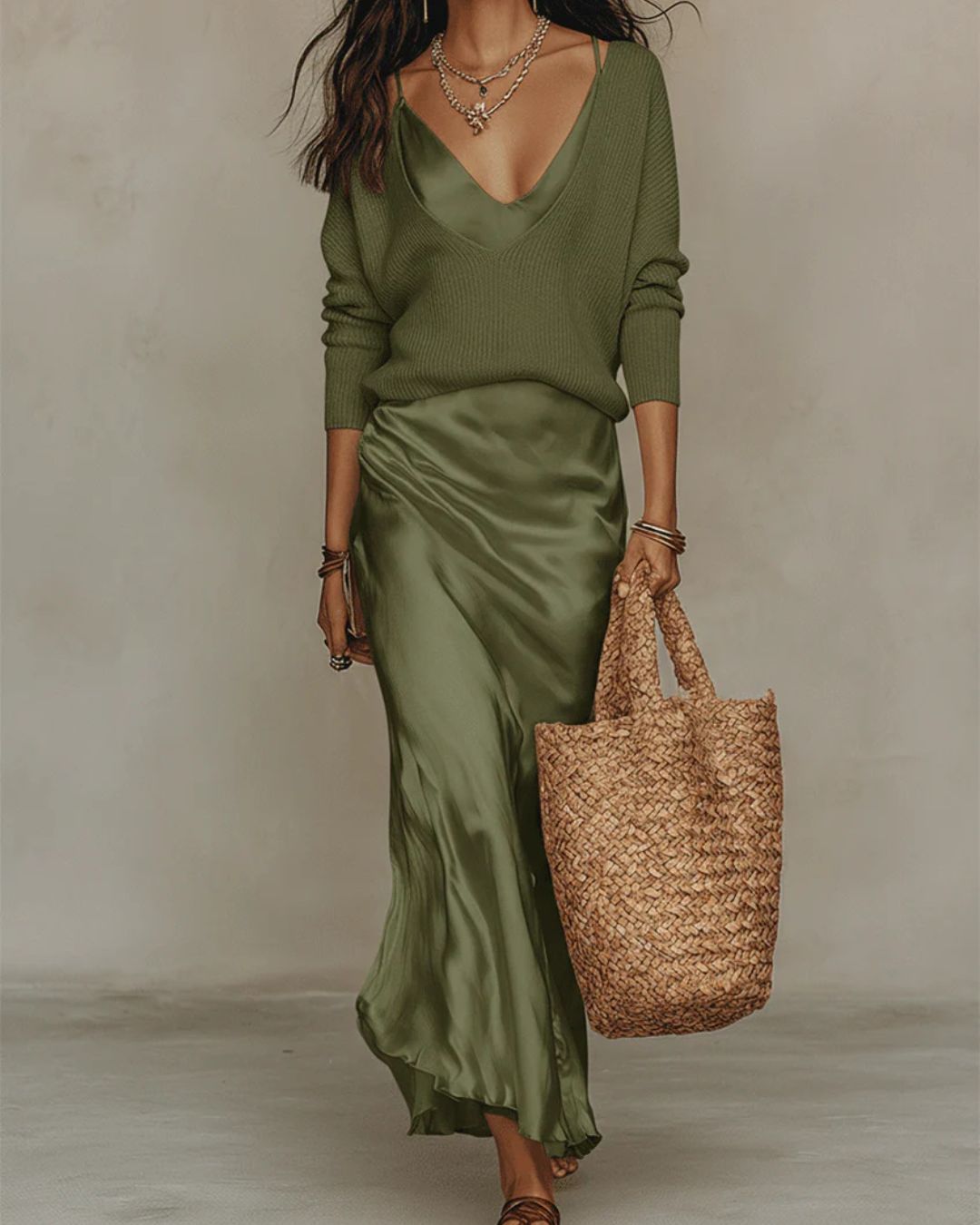 Curvvvy™ Effortless Knit & Satin Midi Ensemble