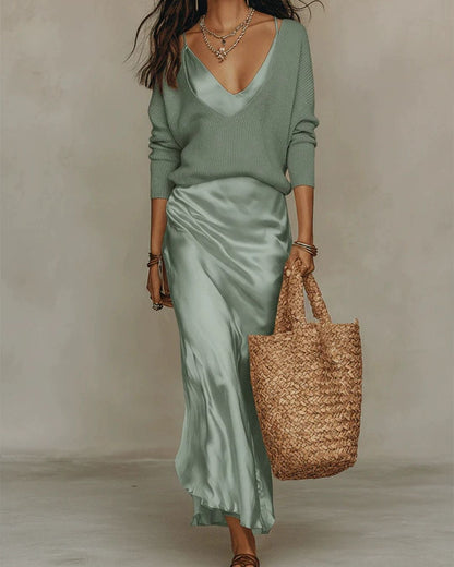 Curvvvy™ Effortless Knit & Satin Midi Ensemble