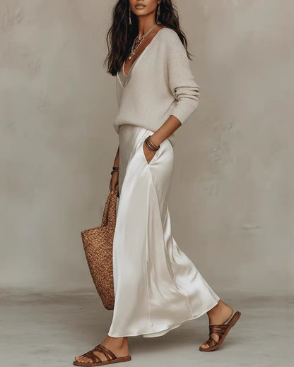 Curvvvy™ Effortless Knit & Satin Midi Ensemble