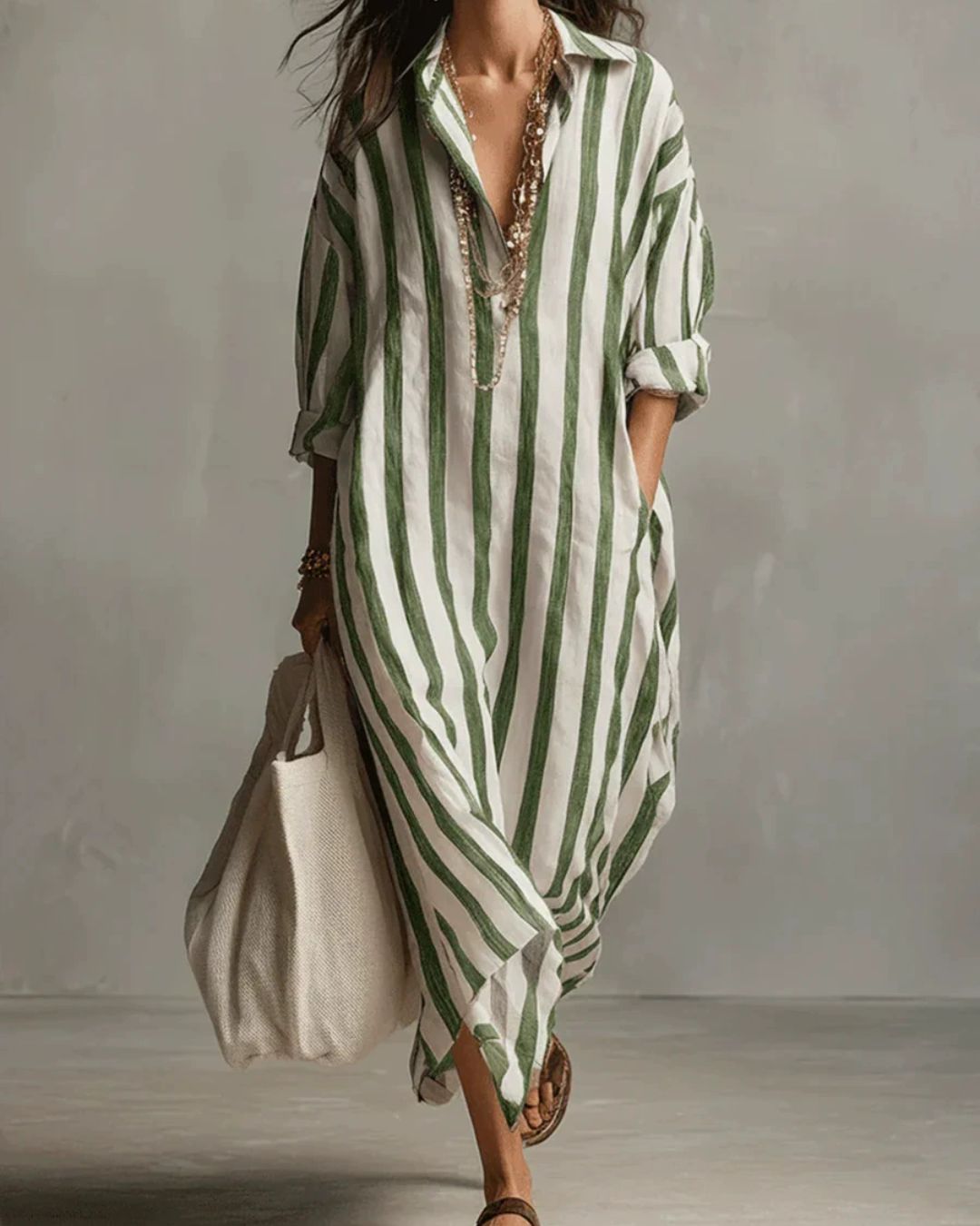 Curvvvy™ Casual Striped Shirt Boho Maxi Dress