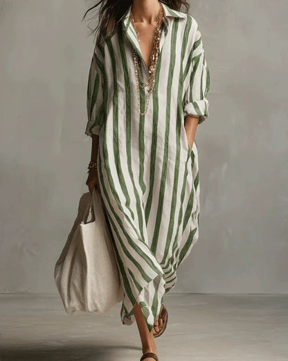 Curvvvy™ Casual Striped Shirt Boho Maxi Dress