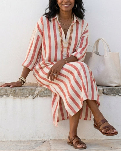 Curvvvy™ Casual Striped Shirt Boho Maxi Dress