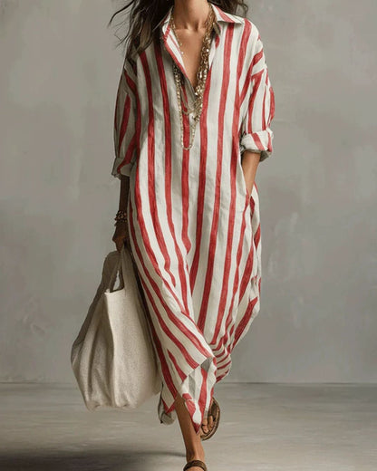 Curvvvy™ Casual Striped Shirt Boho Maxi Dress