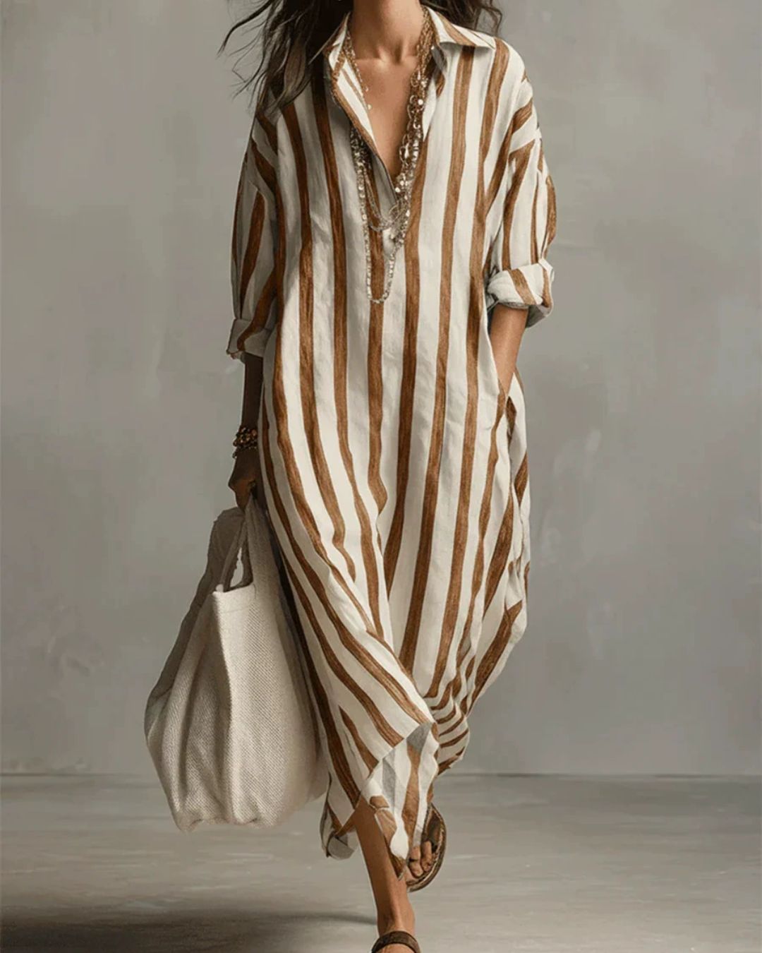 Curvvvy™ Casual Striped Shirt Boho Maxi Dress