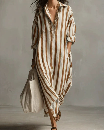 Curvvvy™ Casual Striped Shirt Boho Maxi Dress