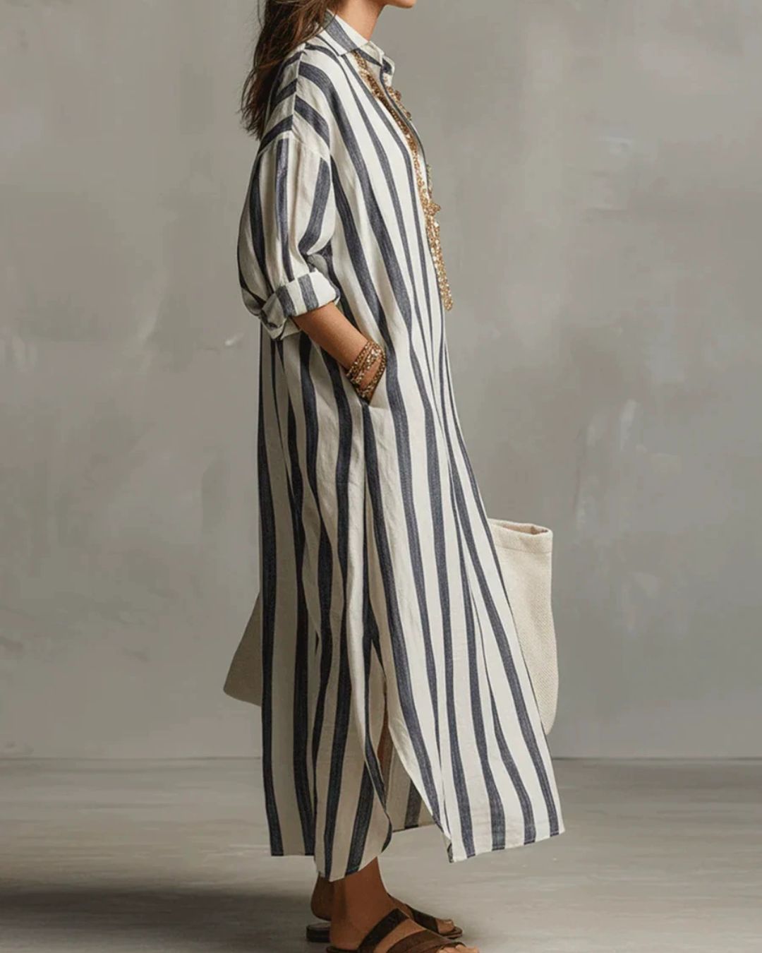 Curvvvy™ Casual Striped Shirt Boho Maxi Dress