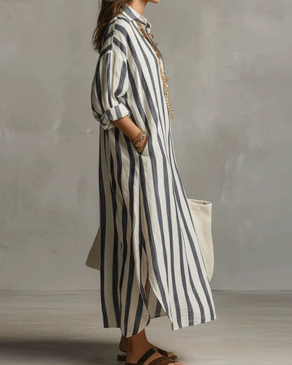 Curvvvy™ Casual Striped Shirt Boho Maxi Dress