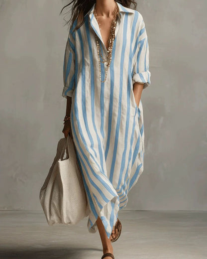 Curvvvy™ Casual Striped Shirt Boho Maxi Dress