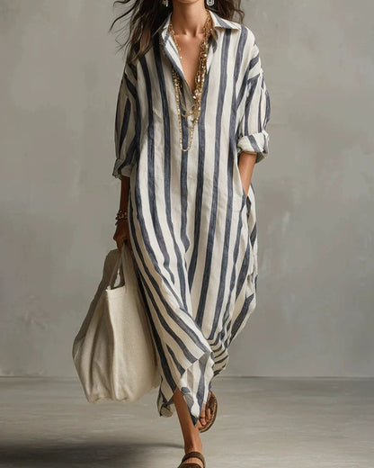 Curvvvy™ Casual Striped Shirt Boho Maxi Dress