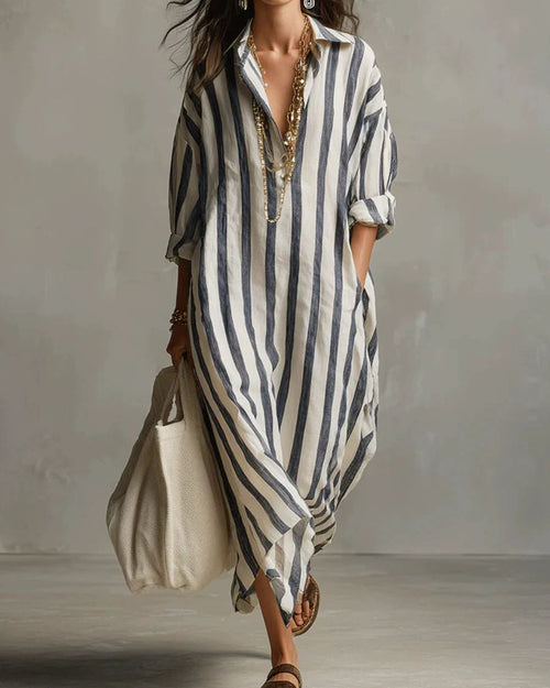 Curvvvy™ Casual Striped Shirt Boho Maxi Dress