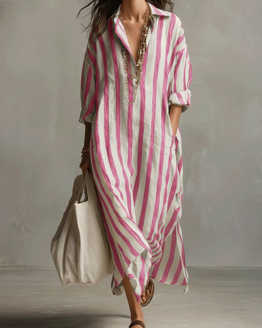 Curvvvy™ Casual Striped Shirt Boho Maxi Dress