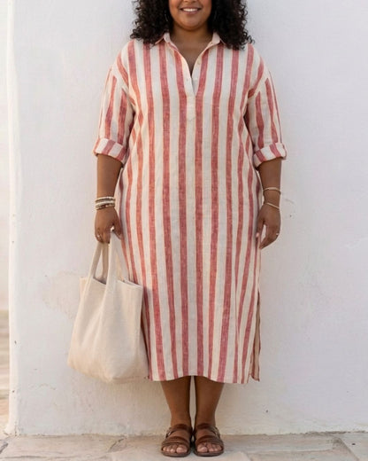 Curvvvy™ Casual Striped Shirt Boho Maxi Dress
