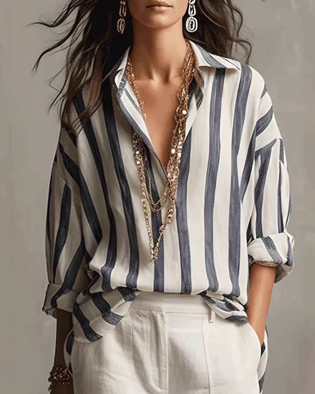 Curvvvy™ Casual Striped Long-Sleeved Shirt