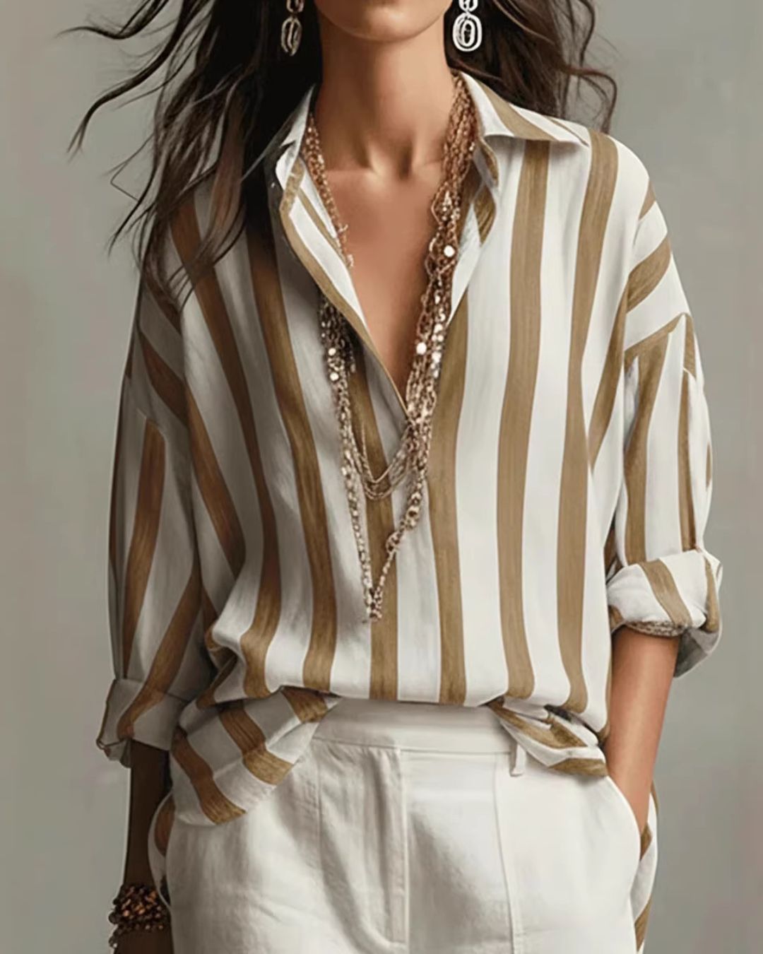 Curvvvy™ Casual Striped Long-Sleeved Shirt