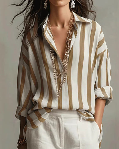 Curvvvy™ Casual Striped Long-Sleeved Shirt