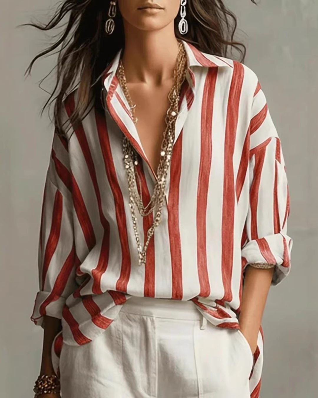 Curvvvy™ Casual Striped Long-Sleeved Shirt