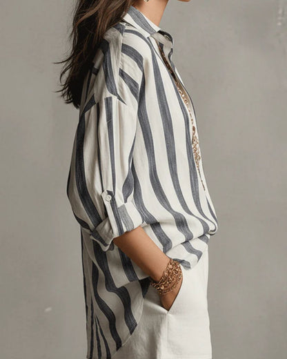 Curvvvy™ Casual Striped Long-Sleeved Shirt