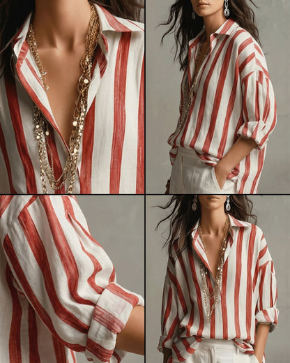 Curvvvy™ Casual Striped Long-Sleeved Shirt