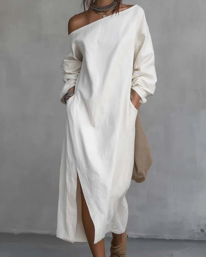 Curvvvy™ Loose-fitting One Shoulder Split Hem Midi Dress