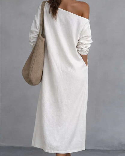 Curvvvy™ Loose-fitting One Shoulder Split Hem Midi Dress