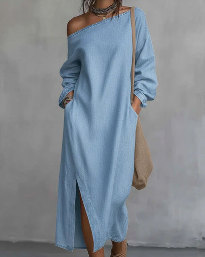 Curvvvy™ Loose-fitting One Shoulder Split Hem Midi Dress