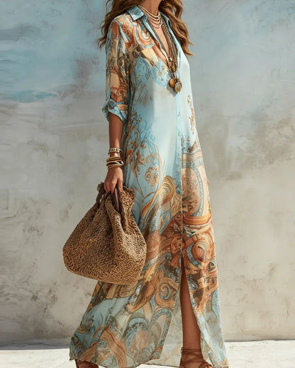 Curvvvy™ Baroque Style Floral Ocean Maxi Dress