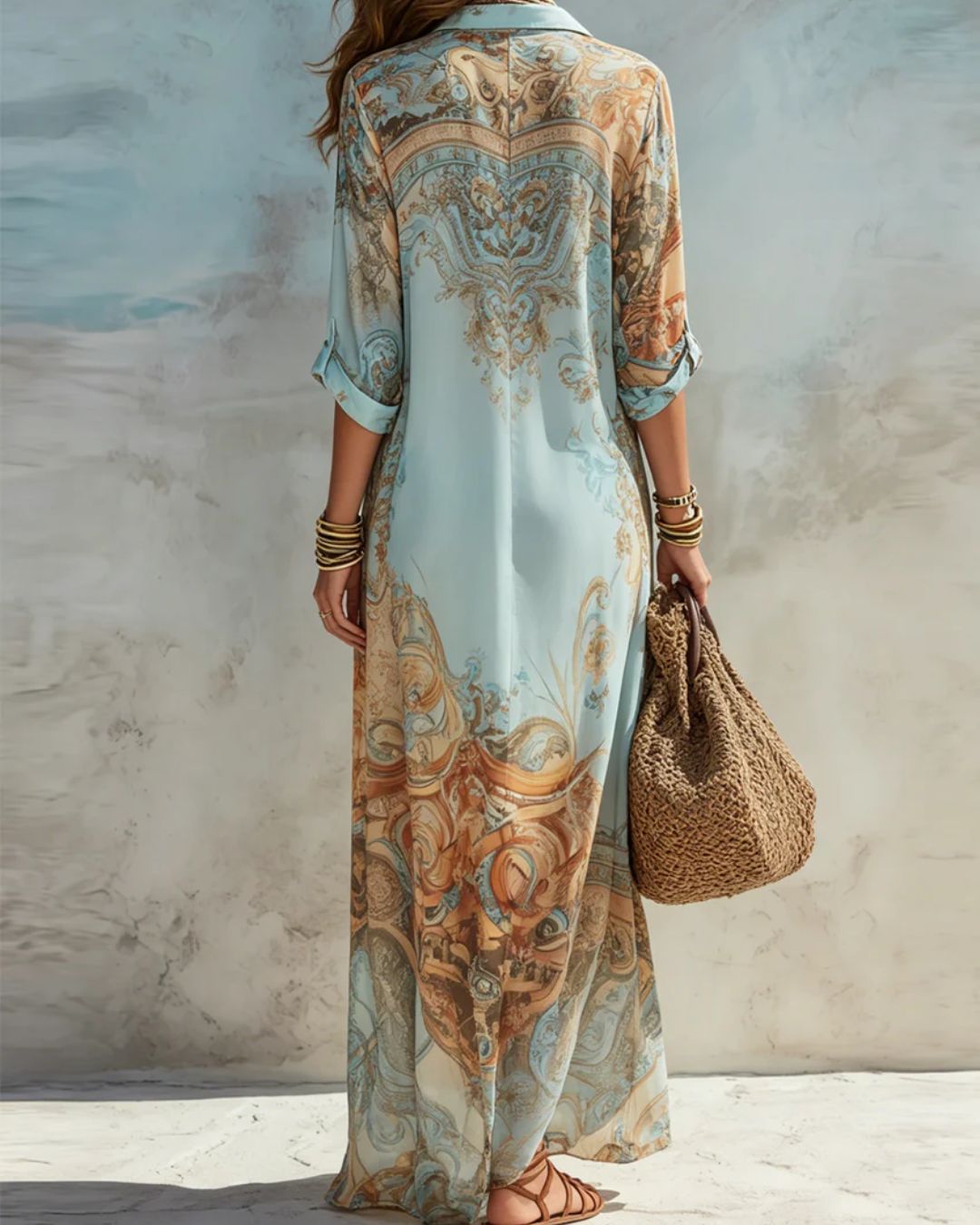 Curvvvy™ Baroque Style Floral Ocean Maxi Dress