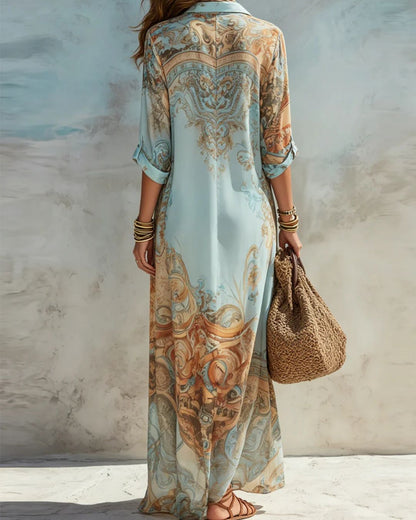 Curvvvy™ Baroque Style Floral Ocean Maxi Dress