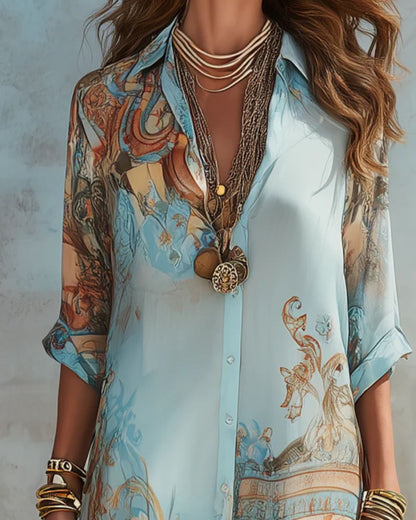 Curvvvy™ Baroque Style Floral Ocean Maxi Dress