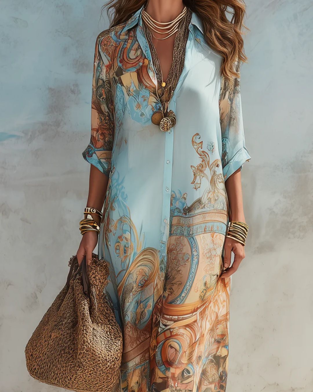 Curvvvy™ Baroque Style Floral Ocean Maxi Dress