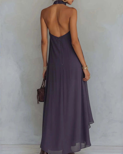 Curvvvy™ Retro Halter Neck Irregular Ruffle Maxi Dress