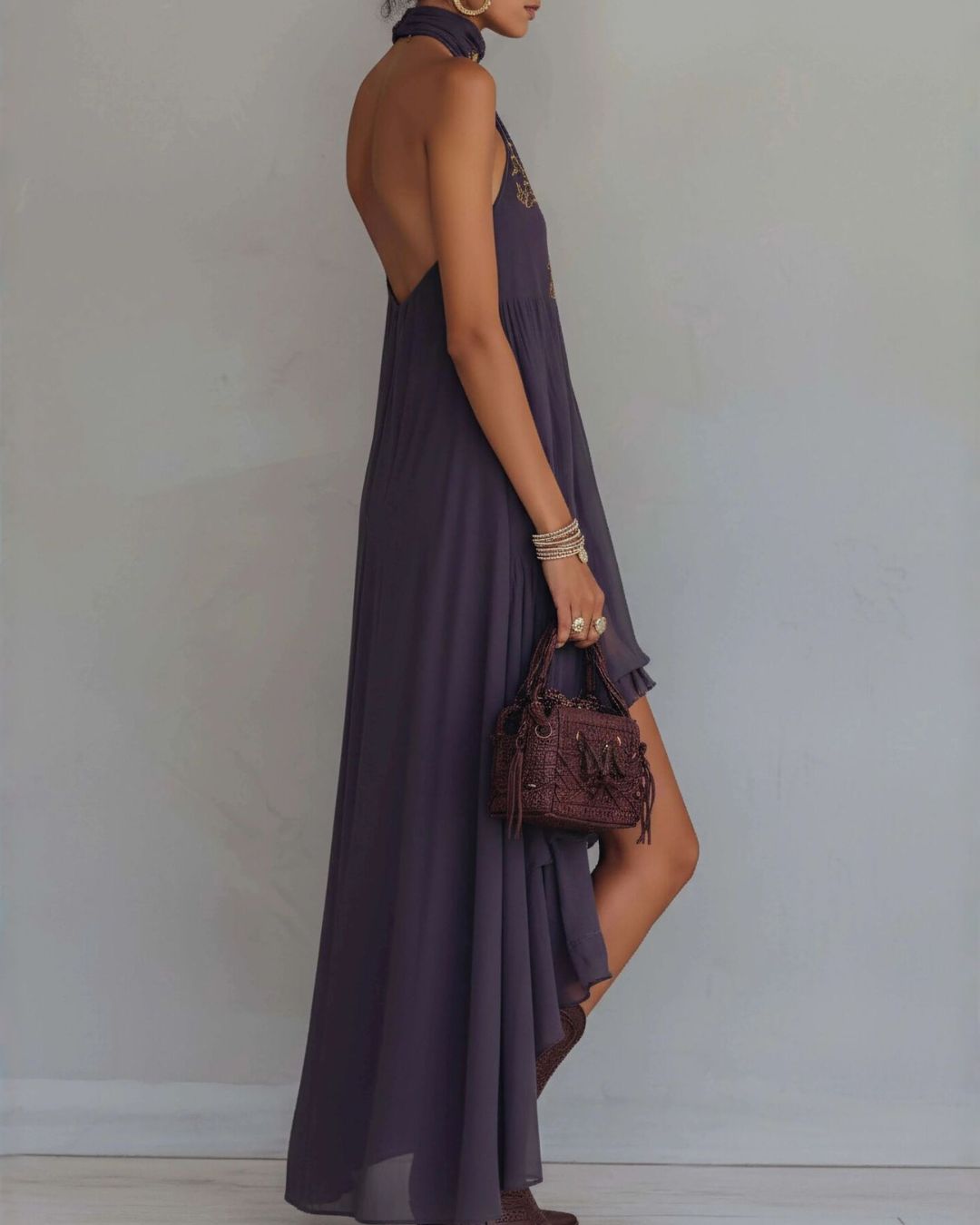 Curvvvy™ Retro Halter Neck Irregular Ruffle Maxi Dress