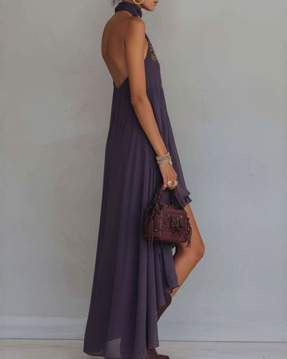 Curvvvy™ Retro Halter Neck Irregular Ruffle Maxi Dress