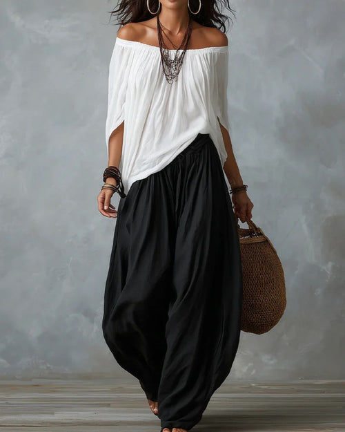 Curvvvy™ Off Shoulder Top And Loose-Fitting Lantern Pants Set