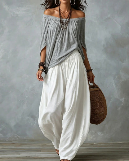 Curvvvy™ Off Shoulder Top And Loose-Fitting Lantern Pants Set