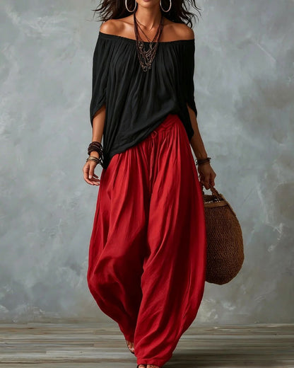 Curvvvy™ Off Shoulder Top And Loose-Fitting Lantern Pants Set