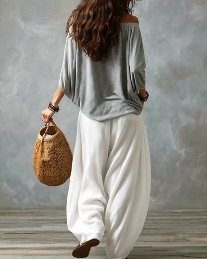 Curvvvy™ Off Shoulder Top And Loose-Fitting Lantern Pants Set