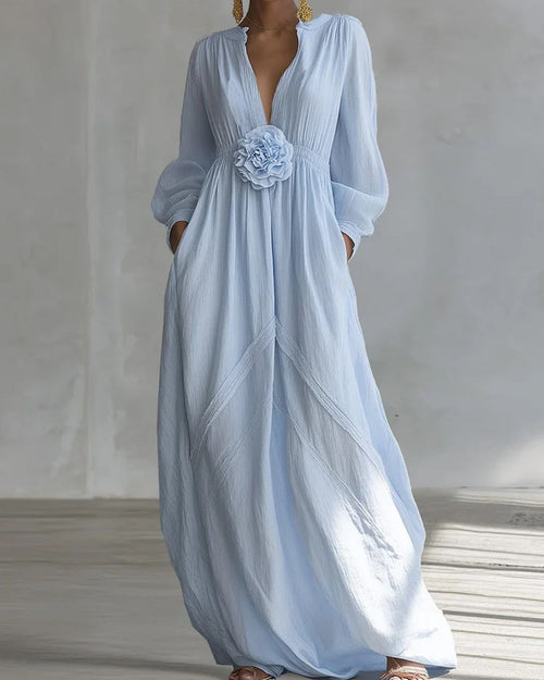 Curvvvy™ Deep V-neck Three-dimensional Floral Maxi Dress