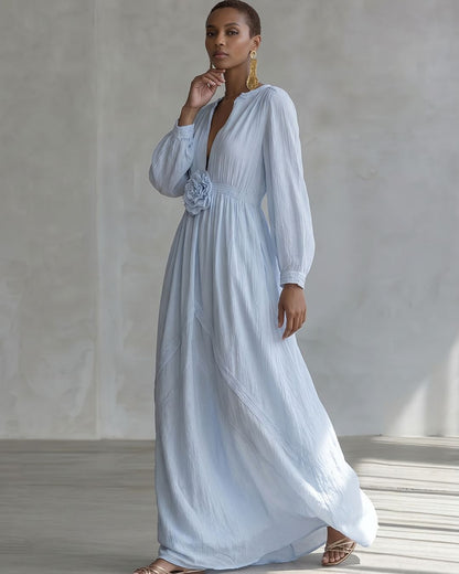 Curvvvy™ Deep V-neck Three-dimensional Floral Maxi Dress