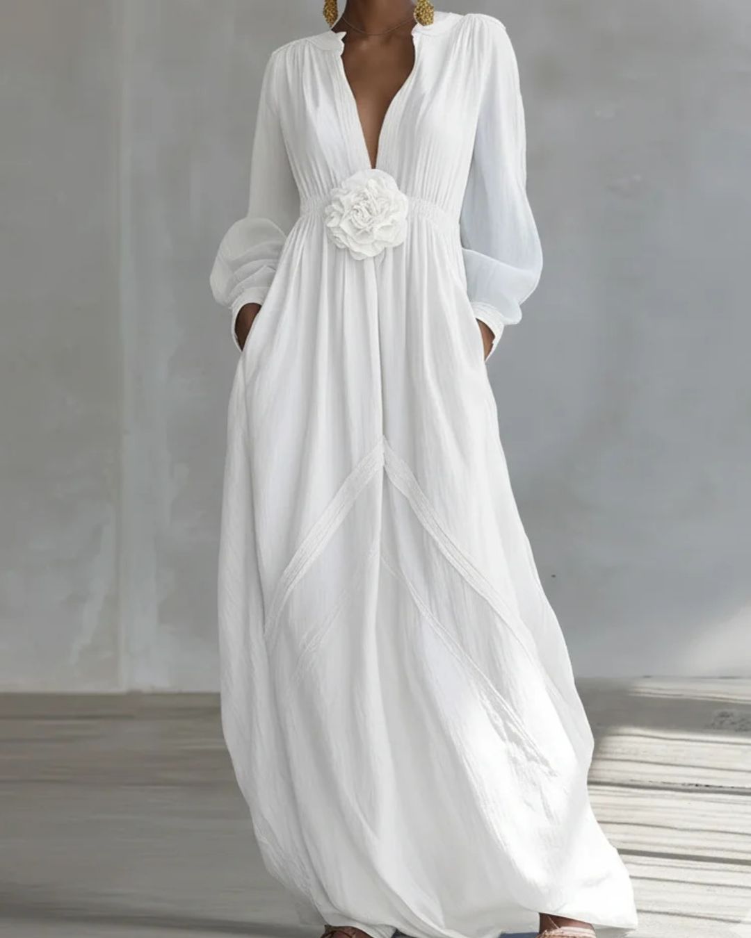 Curvvvy™ Deep V-neck Three-dimensional Floral Maxi Dress