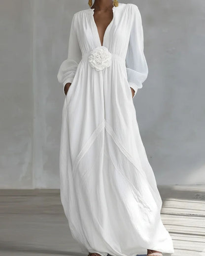 Curvvvy™ Deep V-neck Three-dimensional Floral Maxi Dress