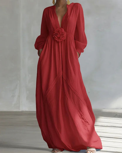 Curvvvy™ Deep V-neck Three-dimensional Floral Maxi Dress
