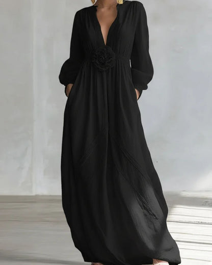 Curvvvy™ Deep V-neck Three-dimensional Floral Maxi Dress