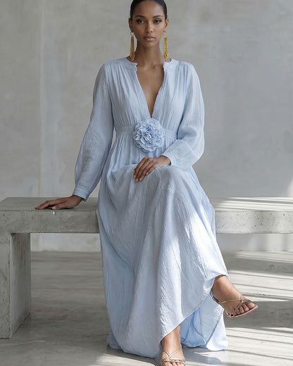 Curvvvy™ Deep V-neck Three-dimensional Floral Maxi Dress